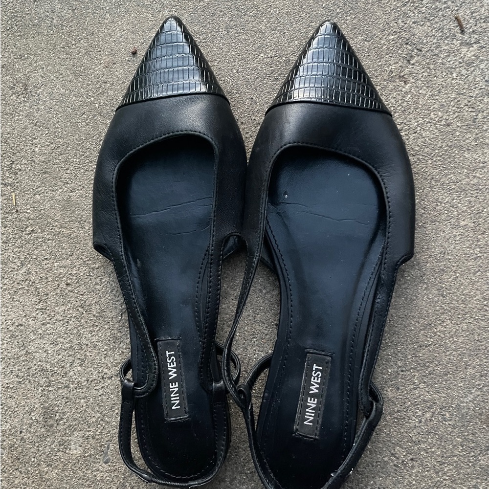 Nine West Black Pointed Toe Slingback Flats
